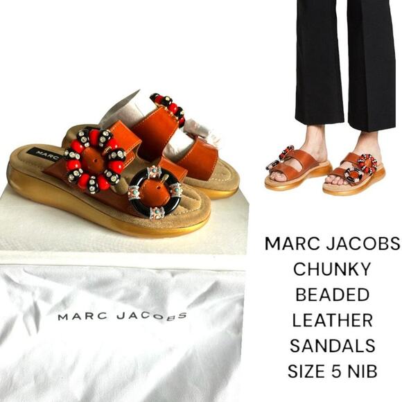 MARC JACOBS CRYSTAL RHINESTONE BEADED CHUNKY LUGGAGE SANDALS SIZE 5 NEW IN BOX - Picture 1 of 6